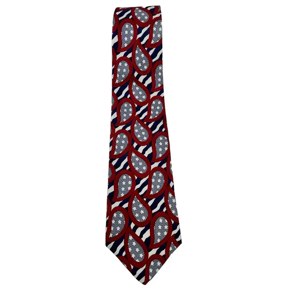 American Traditions Necktie Italian Silk Red White Blue Paisley Stars Patriotic